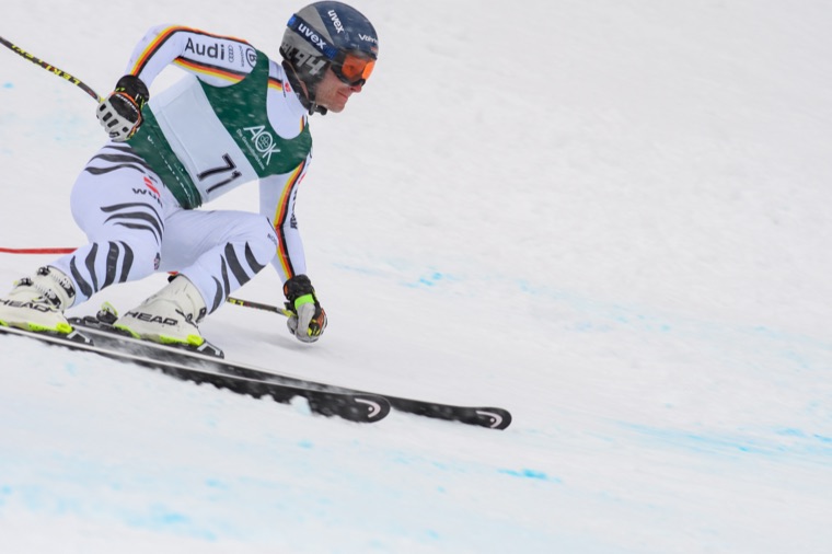 Racing towards the camera in a downhill tuck