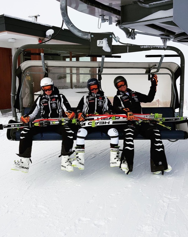 Teammates on the chairlift