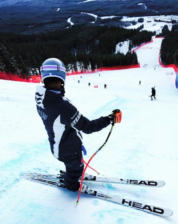 Ready to push off on a steep slope