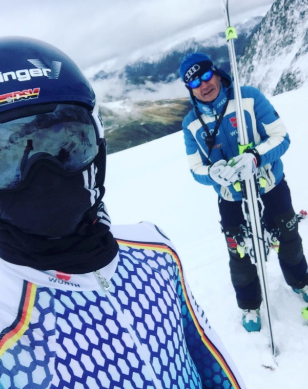 Mountain selfie in the race suit
